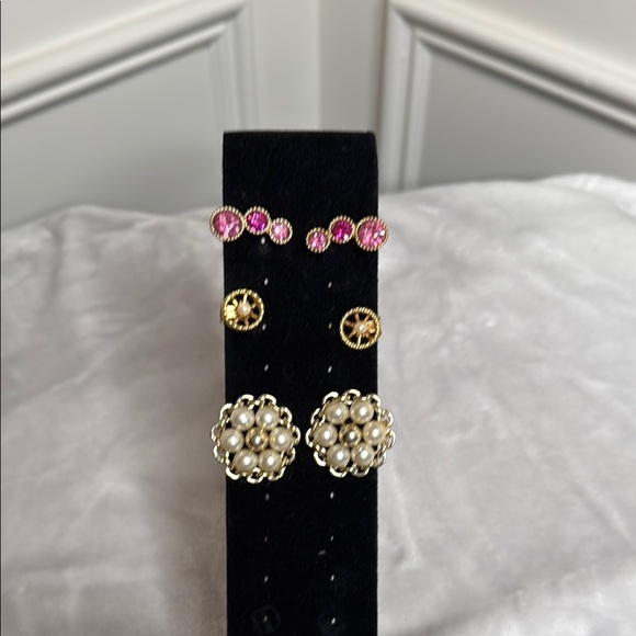 Jewelry - Bundle of three clip on Pink and Gold Earring Set